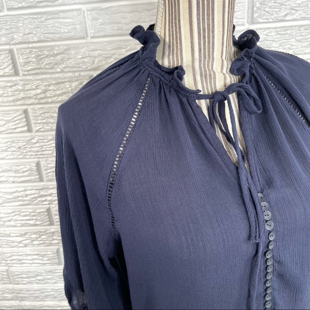 Roly Poly Dark Blue Ruffled Boho Top - Picture 5 of 7